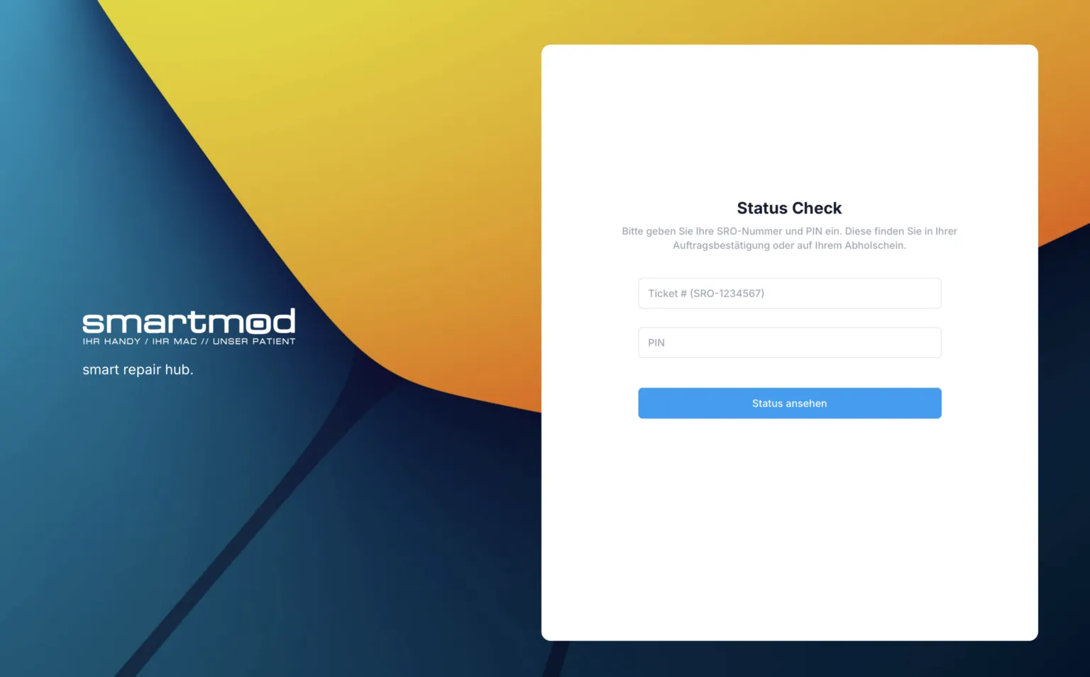 smartmod Onlineportal — Status-Check für Reparaturen